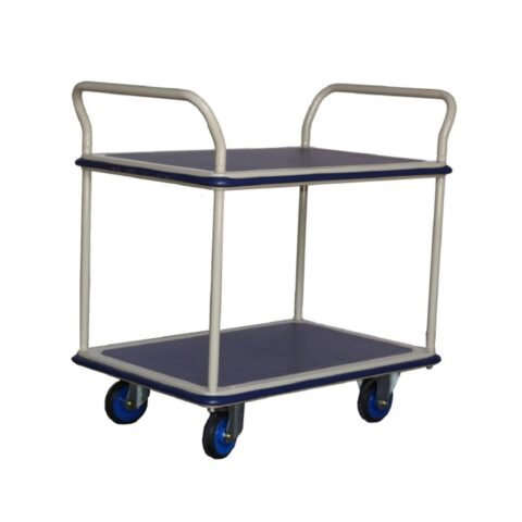 Prestar NF 304 Double Deck Dual-Handle Type Platform Trolley, 300 Kg, Steel Blue, 910MM × 610 MM, 805MM × 610MM